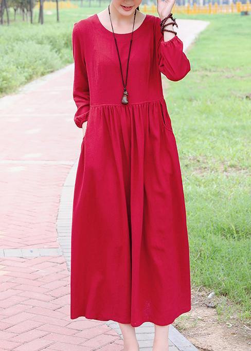 Unique red Robes o neck Cinched Dresses spring Dresses - SooLinen