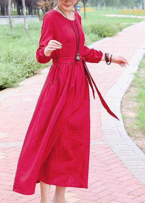Unique red Robes o neck Cinched Dresses spring Dresses - SooLinen