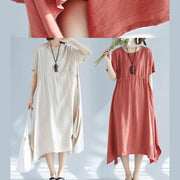Unique red big hem cotton linen Robes side open Love summer Dresses - SooLinen