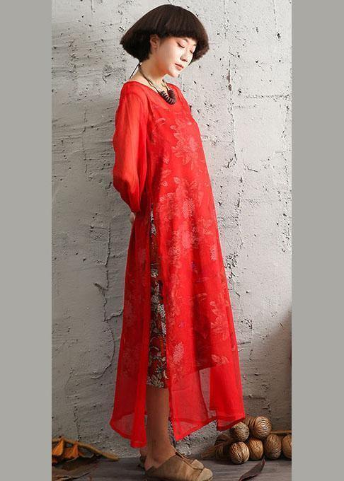 Unique red silk clothes side open A Line summer Dresses - SooLinen