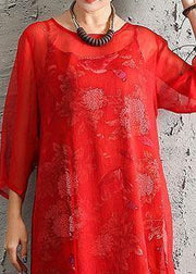Unique red silk clothes side open A Line summer Dresses - SooLinen