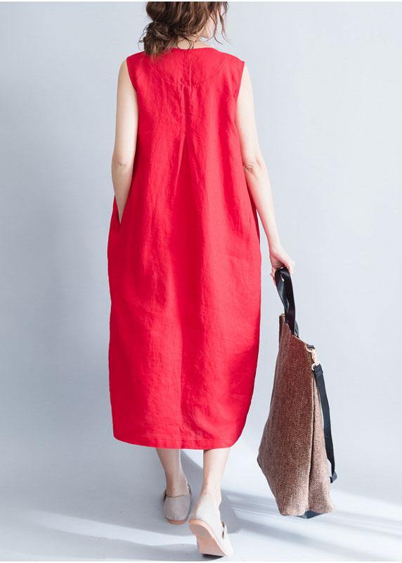 Unique red sleeveless linen quilting dresses patchwork Love summer Dresses - SooLinen