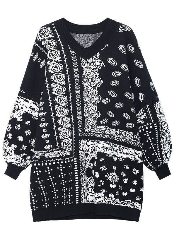 Einzigartige Retro-Jacquard-Pullover mit gemütlichem Herbststrick und V-Ausschnitt