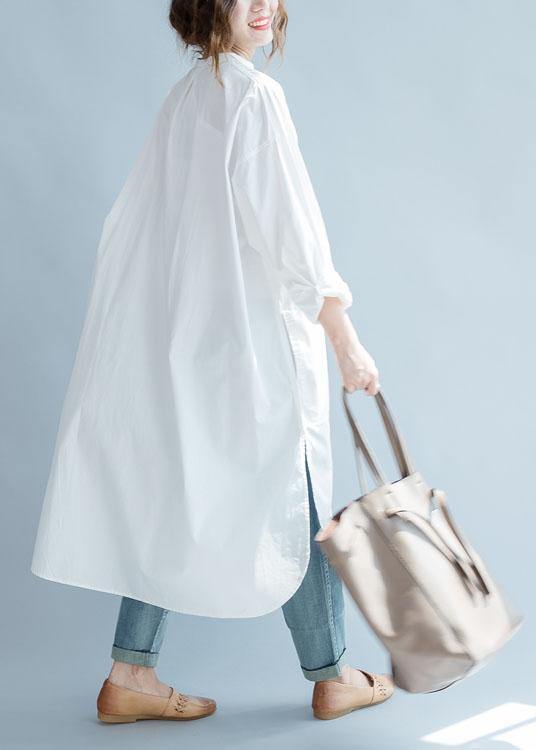 Unique side open cotton tunic pattern white Dresses fall - SooLinen