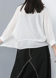 Unique silk linen blended clothes For Women plus size Women Summer Irregular Printed Button-Down Shirt - SooLinen