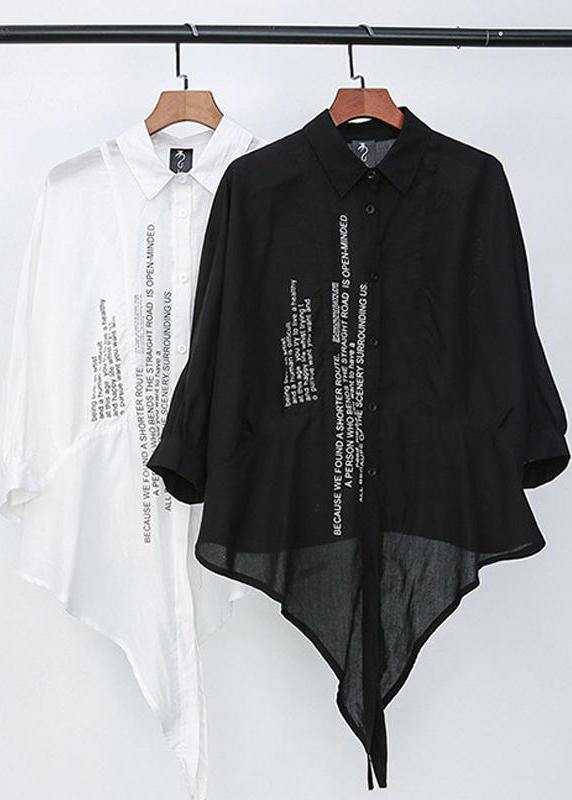 Unique silk linen blended clothes For Women plus size Women Summer Irregular Printed Button-Down Shirt - SooLinen