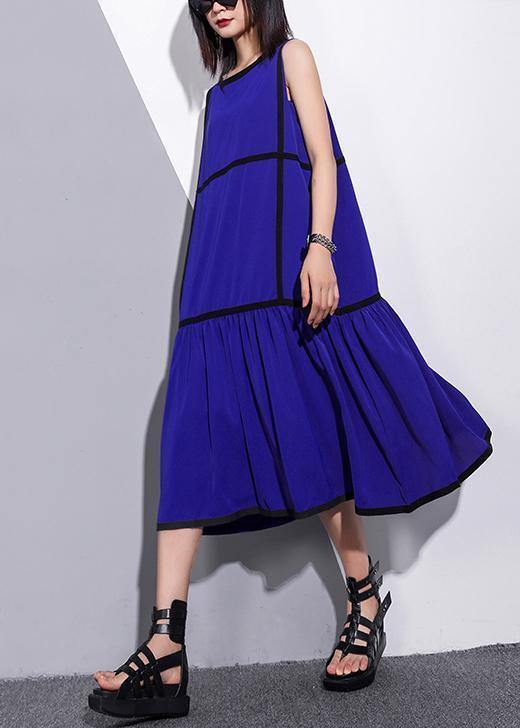 Unique sleeveless patchwork chiffon clothes For Women fine Life blue Dress Summer - SooLinen
