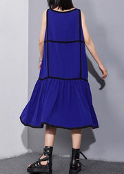 Unique sleeveless patchwork chiffon clothes For Women fine Life blue Dress Summer - SooLinen