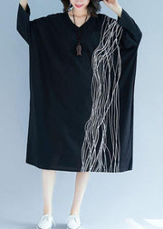 Unique v neck baggy cotton Tunics Tutorials black cotton robes Dress - SooLinen