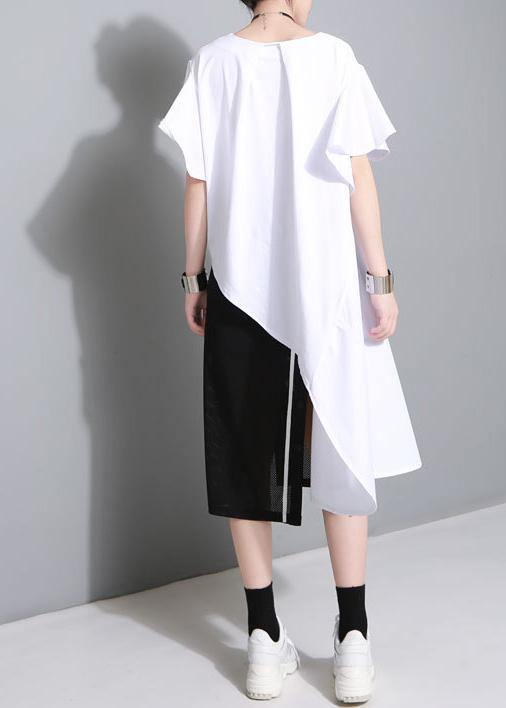 Unique white Cotton clothes Petal Sleeve baggy side open summer Dress - SooLinen