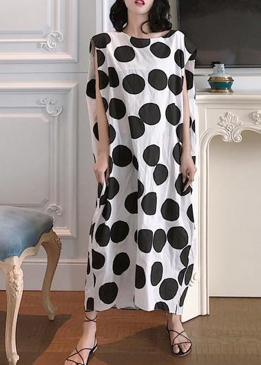 Unique white dotted cotton clothes sleeveless A Line summer Dresses - SooLinen
