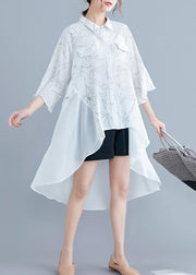 Unique white print chiffon outfit Omychic Work o neck patchwork asymmetric A Line Summer Dresses - SooLinen