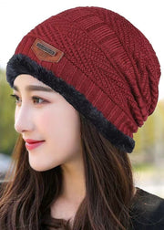 Versatile Wine Red Warm Fleece Knit Bonnie Hat