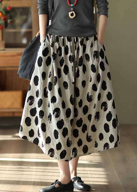 Vintage Apricot Dot Print Elastic Waist Maxi Skirt Summer
