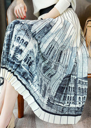 Vintage Apricot Wrinkled Patchwork Print Chiffon Skirt Summer