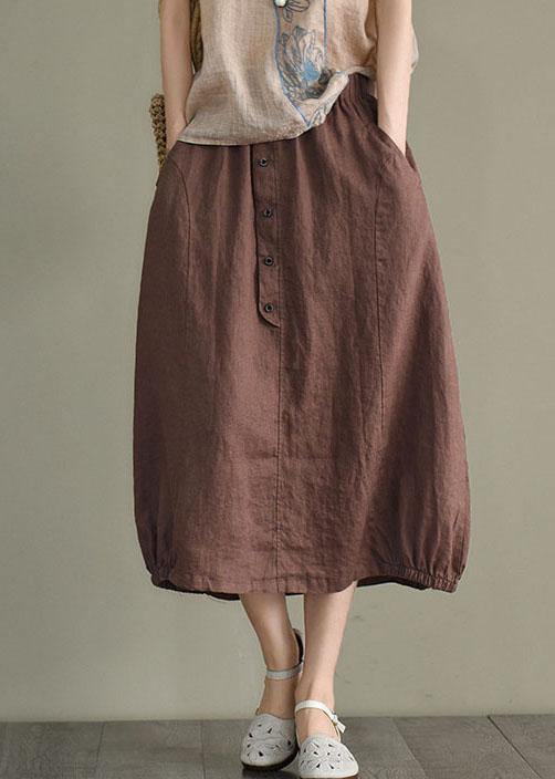 Vintage Beige Button A Line Summer Loose Skirts Linen - SooLinen
