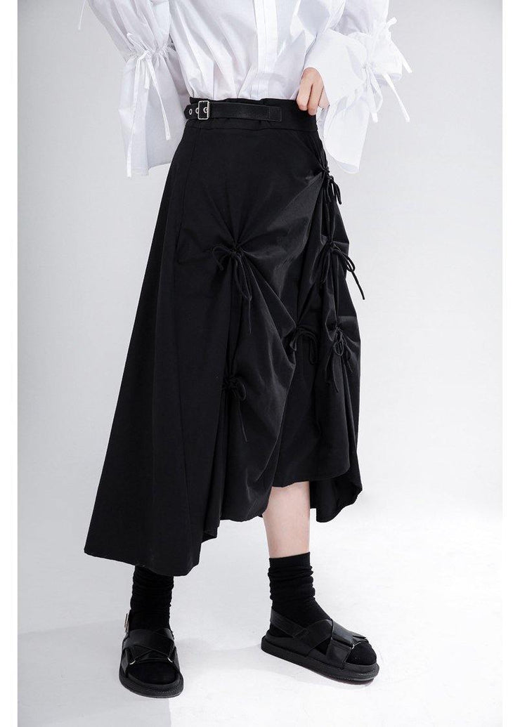 Vintage Black Cinched low high design Skirts Summer - SooLinen