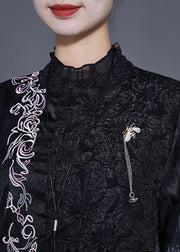 Vintage Black Embroidered Patchwork Jacquard Silk Dress Bracelet Sleeve