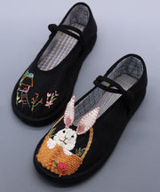 Vintage Black Embroidery Buckle Strap Splicing Flat Shoes For