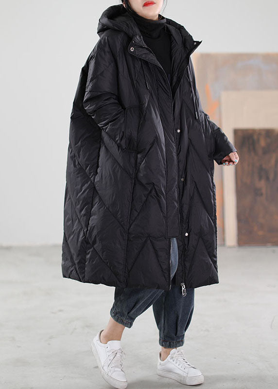 Vintage Black Hooded drawstring Duck Down Winter coats