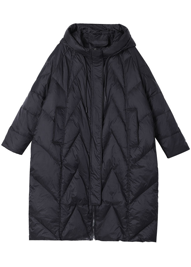 Vintage Black Hooded drawstring Duck Down Winter coats