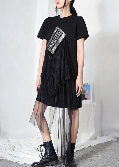 Vintage Black Hot drilling Patchwork Tulle Mini Dresses Summer - SooLinen