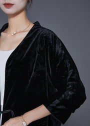 Vintage Black Jacquard Chinese Button Silk Velour Jackets Fall