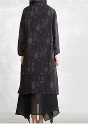 Vintage Black Mandarin Collar Tulle Patchwork Fake Two Piece Dress Long Sleeve