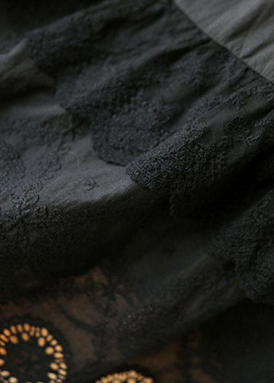 Vintage Black O-Neck Lace Patchwork Fall Half Sleeve Blouse Tops - SooLinen