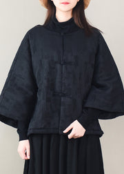 Vintage Black Oversized Jacquard Fine Cotton Filled Puffer Jacket Winter