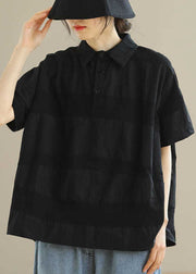 Vintage Black PeterPan Collar Button Loose Fall Shirts Half Sleeve