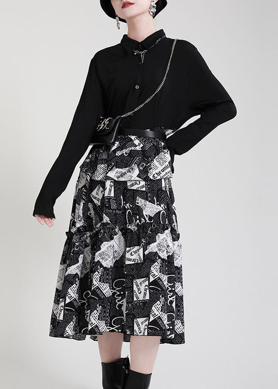 Vintage schwarz PeterPan Kragen Patchwork asymmetrisches Design Rüschen Herbstkleid Langarm