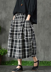Vintage Black Plaid Pockets Patchwork A Line Fall Skirts - SooLinen