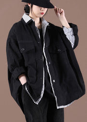 Vintage Black Pockets Coat Spring - SooLinen