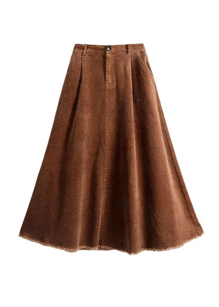 Vintage Black Pockets Elastic Waist Corduroy Skirts Spring