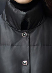 Vintage Black Stand Collar Drawstring Sheepskin Duck Down Filled Jacket Winter