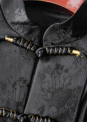 Vintage Black Tasseled Jacquard Patchwork Silk Velour Coat Fall