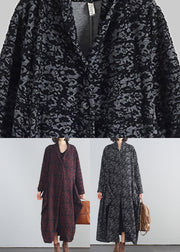 Vintage Black V Neck Print Button Trench Coats Fall