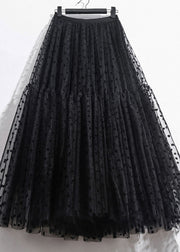 Vintage Black Wrinkled Patchwork High Waist Tulle Skirt Spring