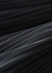 Vintage schwarz Reißverschluss Tüll Patchwork stricken lange Kleider Frühling