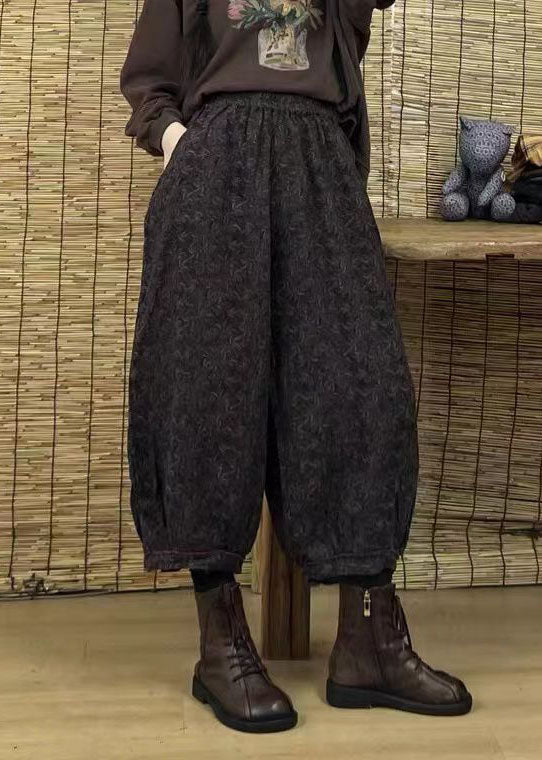 Vintage Black elastic waist Pockets Print harem Pants Spring
