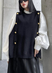 Vintage Black knitwear fashion O Neck Sleeveless Sweater Blouse - SooLinen