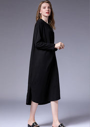 Vintage schwarz faltig asymmetrisches Design Seite offen lange Kleider Herbst