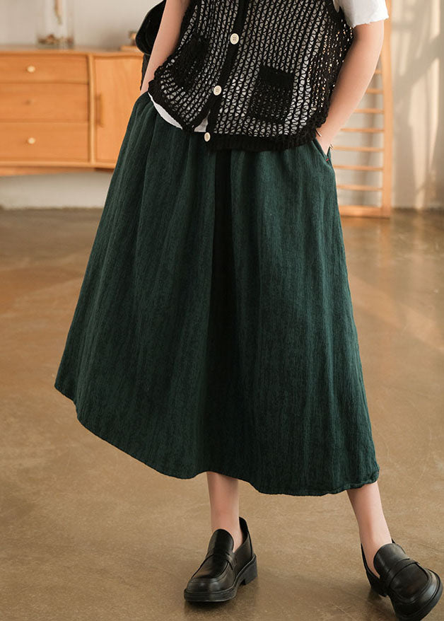 Vintage Blackish Green Elastic Waist Cotton Skirt