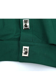Vintage schwärzlich grüne Bubikragen Knopf Tops Langarm