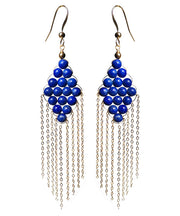 Vintage Blue 14K Gold Gem Stone Tassel Drop Earrings