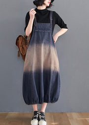 Vintage Blue Gradient color Pockets Spaghetti Strap Denim Dress Summer