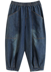 Vintage Blue High Waist Pockets lantern Casual Fall Pants
