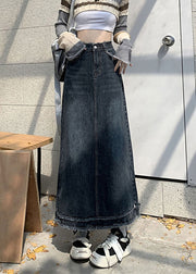 Vintage Blue Patchwork Button Denim A Line Skirts