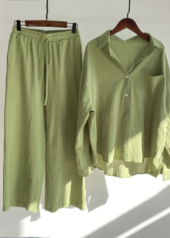 Vintage Blue Peter Pan Collar Tops And Pants Cotton Two-Piece Set Spring